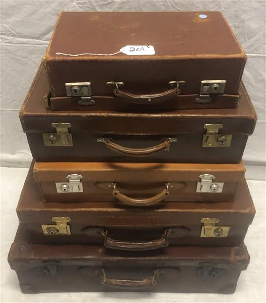 Stack of 5 Vintage Leather Suitcases (1 of 6)