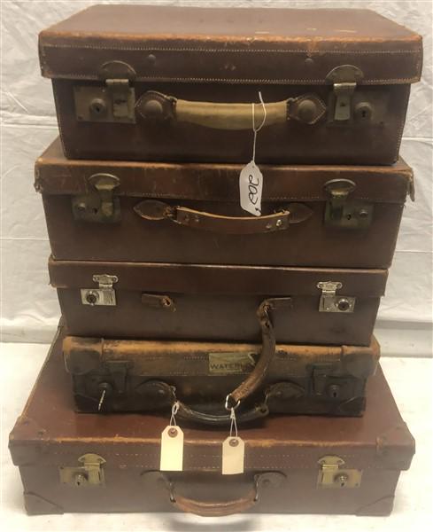 Stack of 5 Vintage Leather Suitcases (1 of 7)