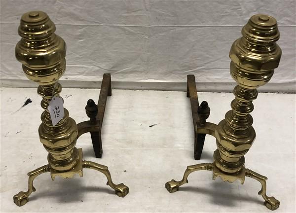 High Quality Pr. of 1930's 23" Brass Andirons: High Quality Pr. of 1930's 23" Brass Andirons