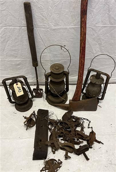 Traps, 3 Lanterns, Branding Iron, Broad Axe (1 of 3)