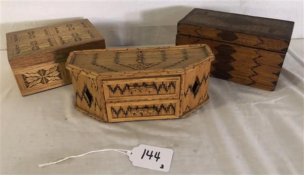 3 Intricately 10" Inlaid Dresser Boxes (1 of 7)