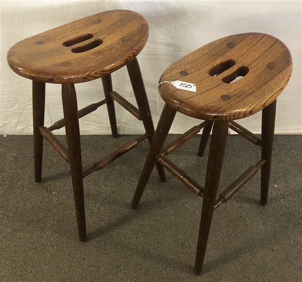 Pr. of 31" Saddle Seat Oak Stools: Pr. of 31" Saddle Seat Oak Stools