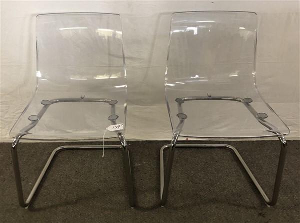Pr. of Lucite and Chrome Chairs: Pr. of Lucite and Chrome Chairs