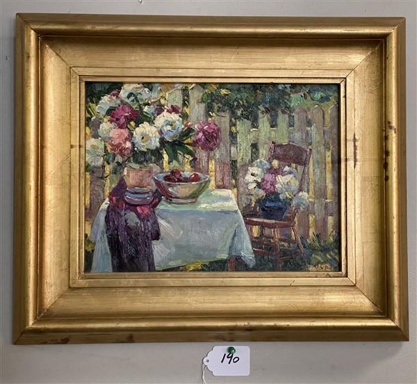 Delightful Framed Outdoor Still Life o/c Signed K. Yunj 20"x 24" (1 of 4)