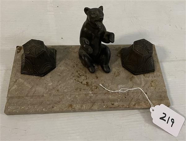 Marble and Bronze Inkwell 13.5"L x 6"h (1 of 7)