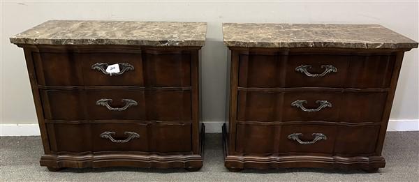 Matched Pr. of 3 Drawer Marble Top Bernhardt Chests- Repaired Marble Tops (1 of 4)