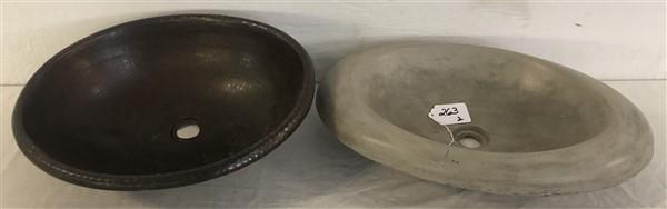 1 Copper and 1 Fired Clay Sinks 19"x 15"x 6"- 21"x15"x5": 1 Copper and 1 Fired Clay Sinks 19"x 15"x 6"- 21"x15"x5"