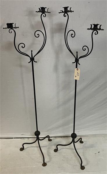 Pr. of 57" Iron 2 Arm Candelabras: Pr. of 57" Iron 2 Arm Candelabras