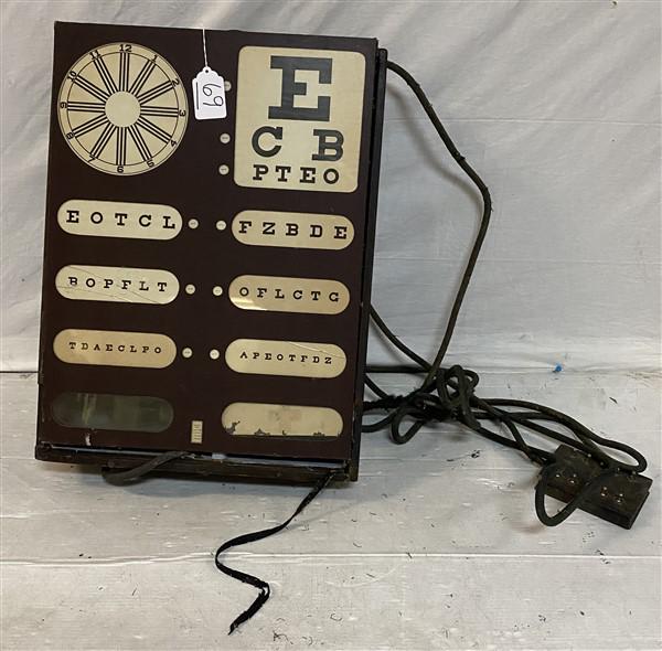 Vintage Lighted Eye Chart 18" x 5.5"d x 25"h: Vintage Lighted Eye Chart 18" x 5.5"d x 25"h