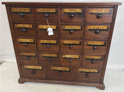 19 Drawer 19th Cent. Country Apothecary 37.5"w x 9.5"d x 34.5"h