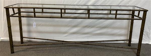 1950s Metal and Glass Faux Bamboo Console 72" L x 14"d x 27"h: 1950s Metal and Glass Faux Bamboo Console 72" L x 14"d x 27"h