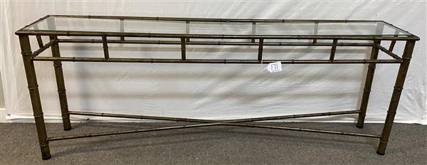 1950s Metal and Glass Faux Bamboo Console 72" L x 14"d x 27"h: 1950s Metal and Glass Faux Bamboo Console 72" L x 14"d x 27"h