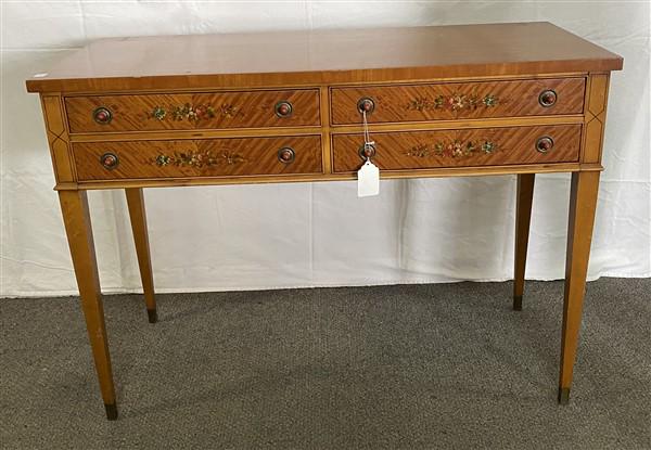 Pretty Maple and Satin Wood 4 Drawer Ladies Writing Desk- 43" x 19"d x 31"h: Pretty Maple and Satin Wood 4 Drawer Ladies Writing Desk- 43" x 19"d x 31"h