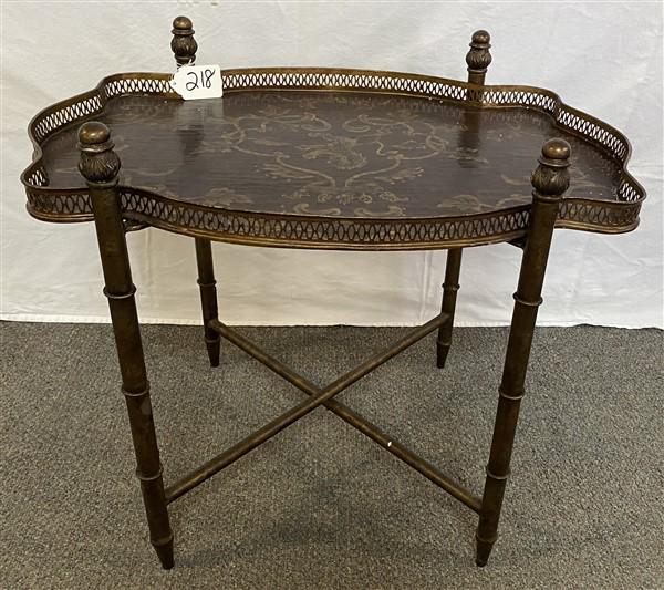 Scissor Base Metal and Inlaid Table 28.5" x 20" x 24"h: Scissor Base Metal and Inlaid Table 28.5" x 20" x 24"h