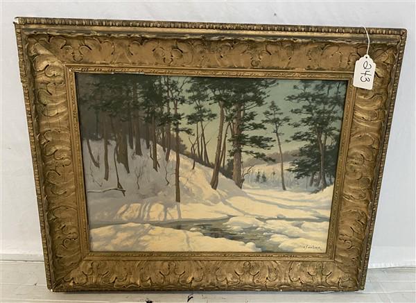 o/c Winter Scene Signed AT Van Laer 26"x32" (1 of 5)