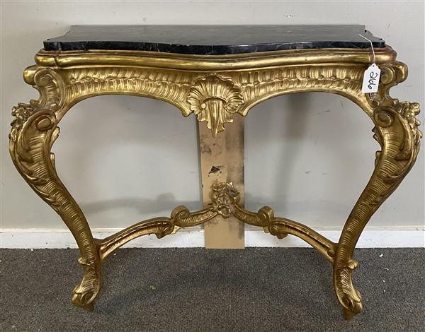 Gilt Marble Top Console 38"x 15"d x 36"h: Gilt Marble Top Console 38"x 15"d x 36"h