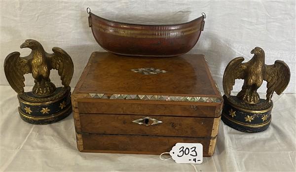 Lap Desk, Bookends, and Tole Boat: Lap Desk, Bookends, and Tole Boat