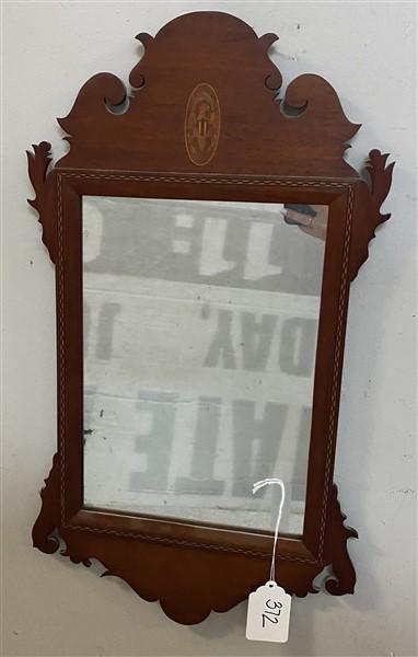 1940s Inlaid Chippendale Style Mahogany Mirror 14"x 24"h: 1940s Inlaid Chippendale Style Mahogany Mirror 14"x 24"h
