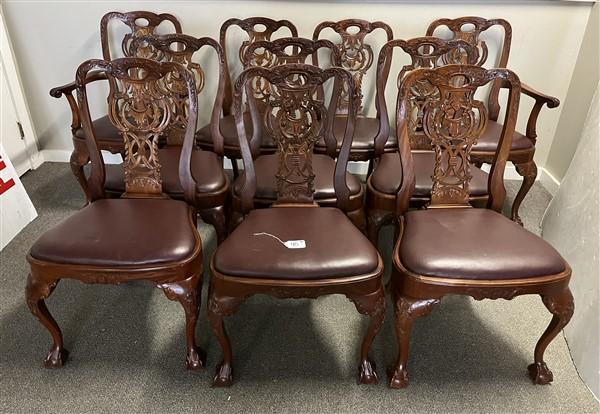 10 Leather Seat Custom Chippendale Dining Chairs (1 of 5)