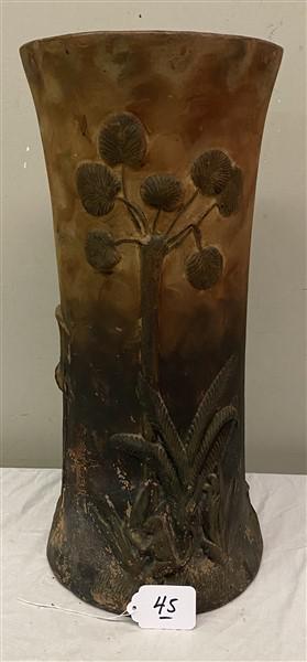 Antique Terra Cotta Umbrella Stand in Relief: Antique Terra Cotta Umbrella Stand in Relief