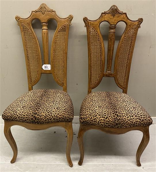 Pr. of Caned Back Chairs with Leopard Seats: Pr. of Caned Back Chairs with Leopard Seats