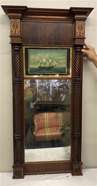 19th Cent. Inlaid 2 Part Mirror with Ships Tablet 23"x53"h (1 of 7)