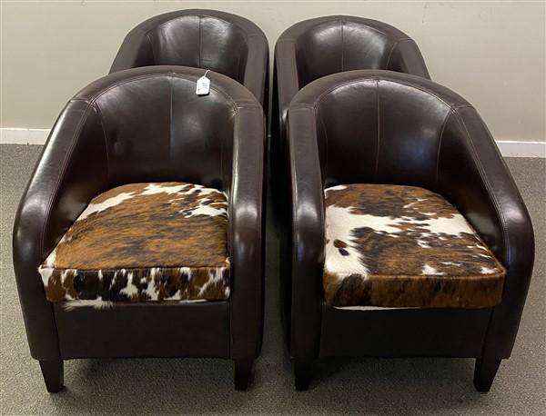4 Leather Club Style Chairs with Hide Seats 1 Foot missing in the back    25" x 24" x 29.5"h seat is (1 of 5)