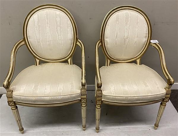 Elegant Pr. of Paint Decorated French Armchairs 22"w x 19"d x 37"h (1 of 5)