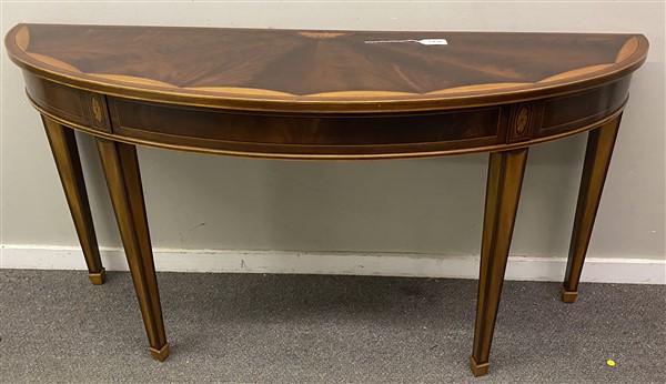 1/2 Round Inlay Mahogany Console 64"w x 19"d x 33.5"h (1 of 4)
