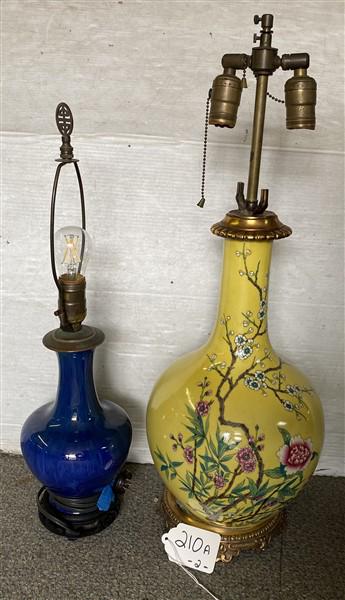 Bronze and Porcelain Chinese Lamp & Blue Glaze Lamp (1 of 6)