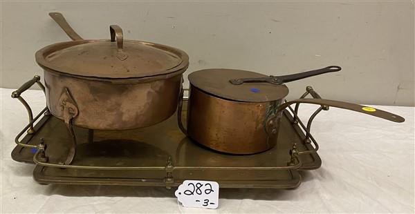 Copper Pots on 24" Brass Tray (1 of 8)