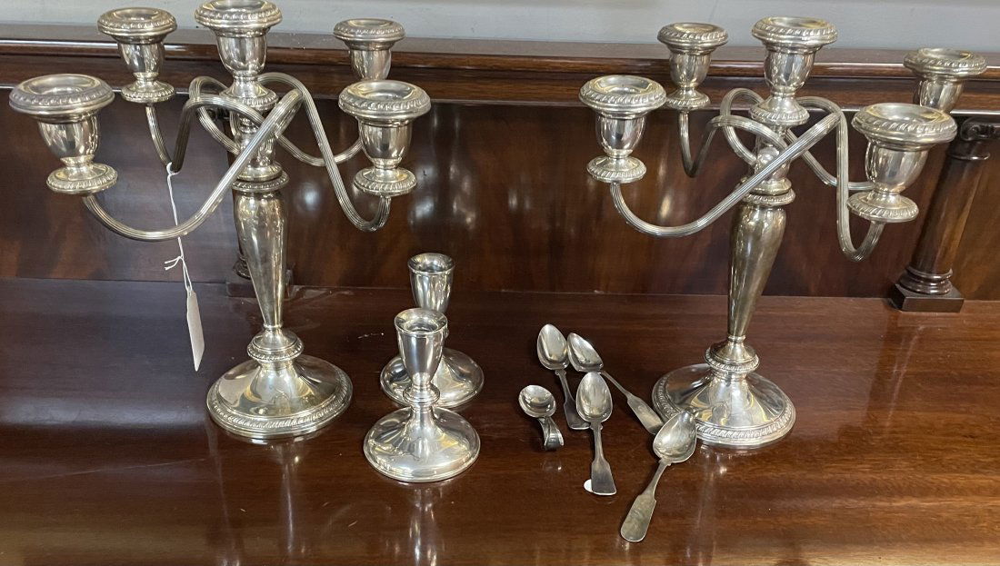 2 Pcs. of Sterling Weighted Candle Holders & 4 Coin Silver Spoons (1 of 11)