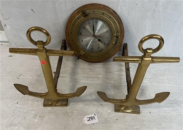 Anchor Andirons and Quartz Ship's Clock (1 of 4)