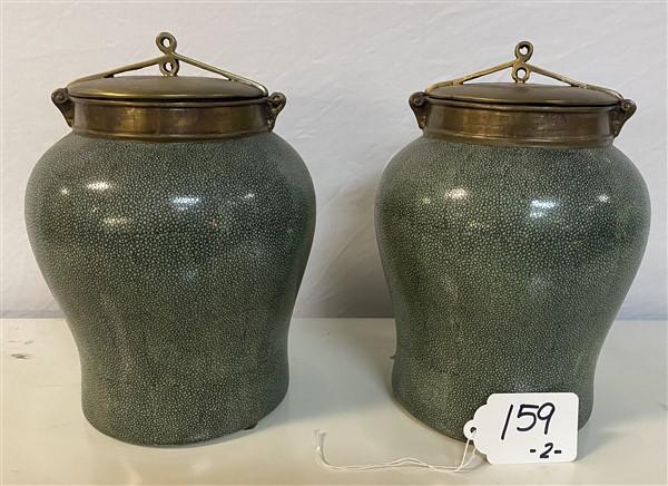 Pr. of 10" Celadon Chinese Jars: Pr. of 10" Celadon Chinese Jars