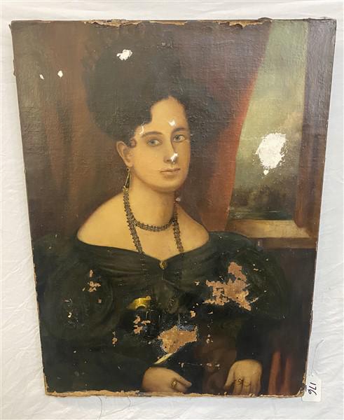 19th Cent. Unframed Portrait of Lady- As Found 25" x 33" (1 of 8)