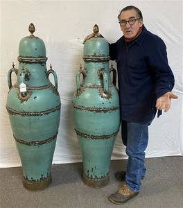 Magnificent Antique 59" Glazed Terra Cotta Vessels