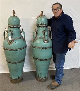 Magnificent Antique 59" Glazed Terra Cotta Vessels: Magnificent Antique 59" Glazed Terra Cotta Vessels