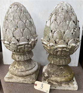 Pr. of 100 Year Old Concrete 19" Acorn Finials: Pr. of 100 Year Old Concrete 19" Acorn Finials