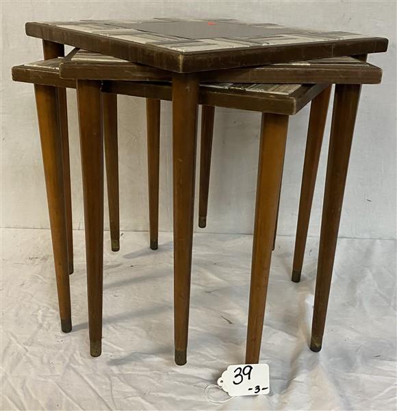 3 Stacking Tile-Top Mid-Cent. Tables 15" squared x 17"h (1 of 4)