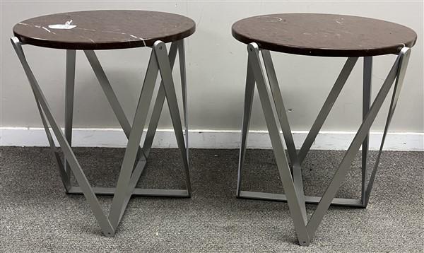 Pr. of Modern Marble Top and Steel Tables (1 of 4)