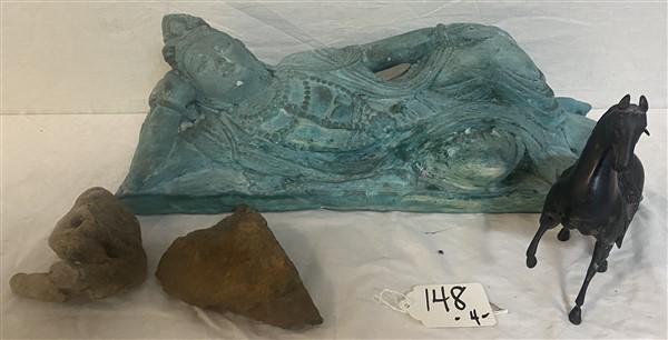 4 Pc. Lot - Bronze Horse, Chalk Figure, 2 Naturalistic Items (1 of 7)