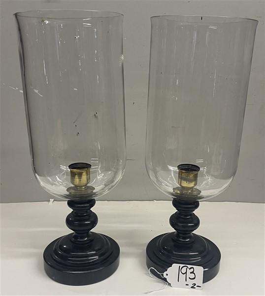 Pr. of Italian Candle Holders with Blown Glass Hurricane Shades (1 of 8)