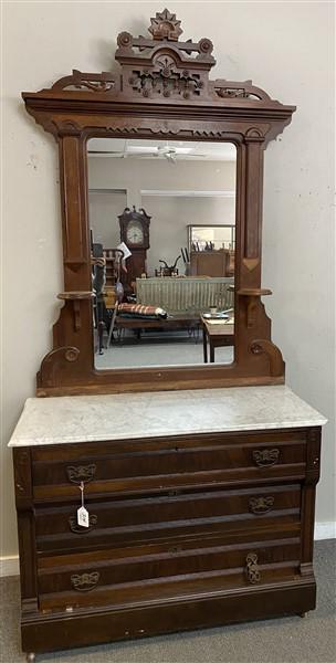 Victorian Walnut Marble Top Dresser with Mirror (1 of 5)