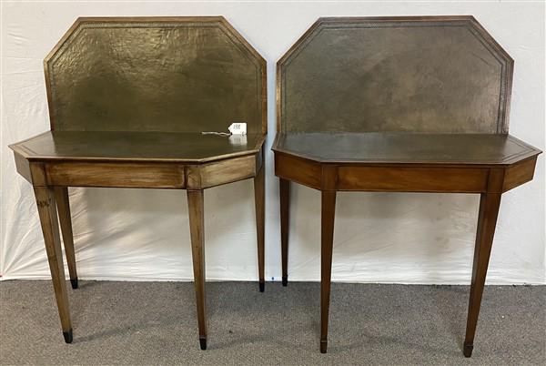 Matched Pr. of 19th Cent. Inlaid Hepplewhite Tables with Tooled Leather Tops (1 of 8)