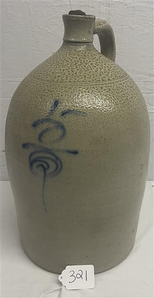 19th Cent. paint decorated American pottery jug 20"h (1 of 6)