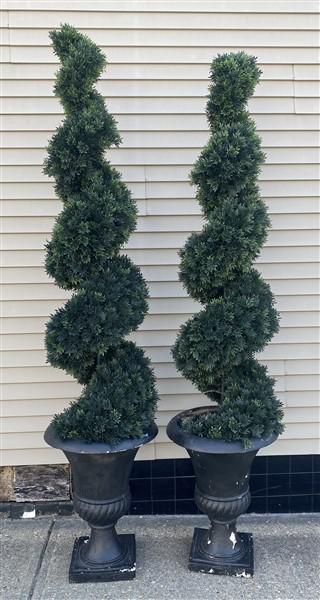 pair of 79" faux Boxwood Spiral topiary trees fiberglass urns (1 of 3)