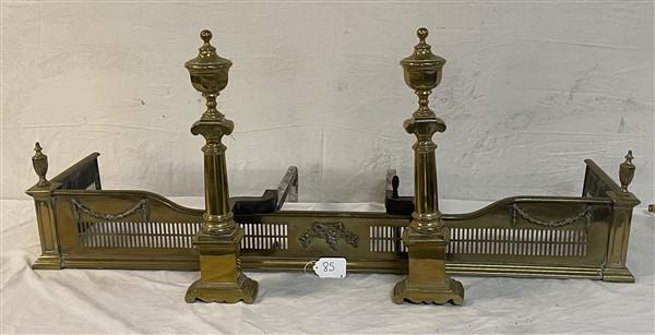 Good Looking Pair of 24" Brass Andirons and 50" Fender: Good Looking Pair of 24" Brass Andirons and 50" Fender