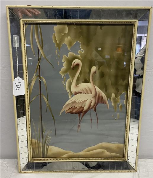 Deco Flamingo Mirror Signed Turner 19.5" x 26"h: Deco Flamingo Mirror Signed Turner 19.5" x 26"h