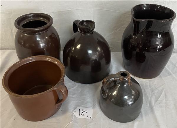 5 Antique Pottery Pitchers, Jugs, and Crocks 11"h- Tallest (1 of 11)