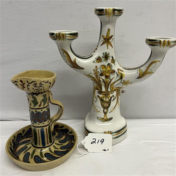2 Hand Painted Continental Porcelain Candelabras: 2 Hand Painted Continental Porcelain Candelabras